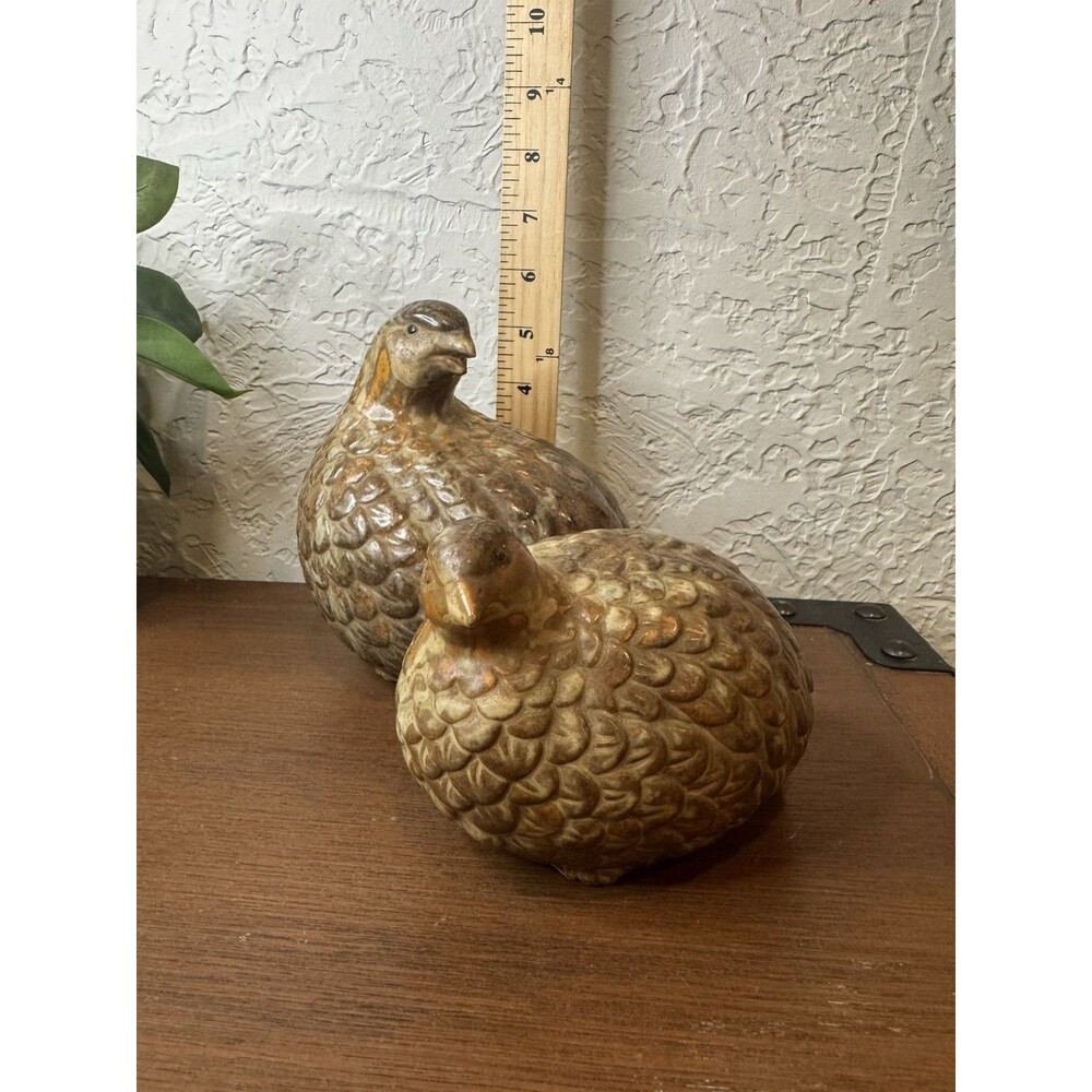 Vintage Set 2 Duck Quail Sculpture Ceramic Pottery Brown Japan Rare Decor